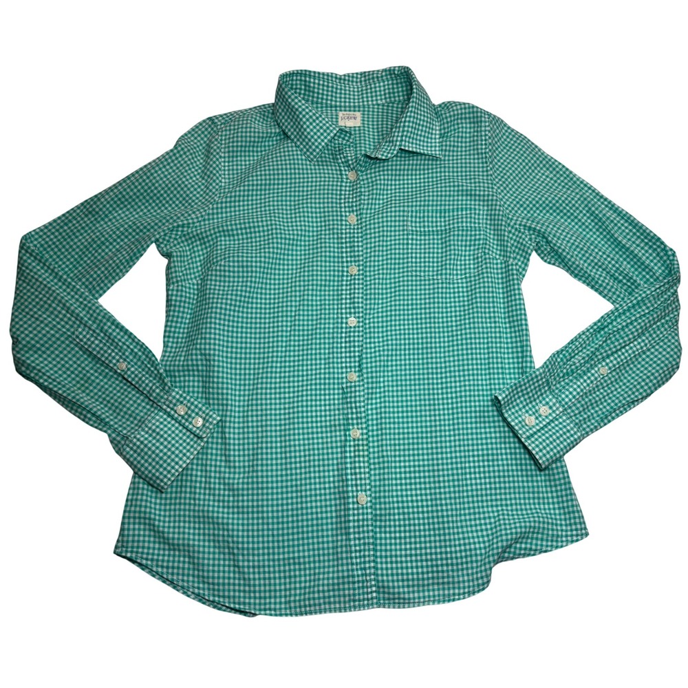 J.Crew The Perfect Shirt Women's Green Excellent Gingham Button Down Size Medium